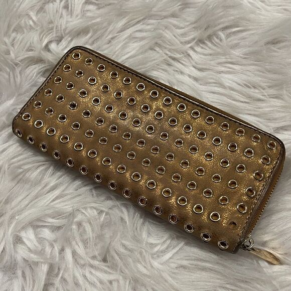 Michael Kors Metallic Leather Grommet Zip Around Wallet - Picture 3 of 15
